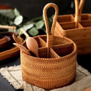 Panier À Couverts En Rotin Tressé Naturel Compact Pratique