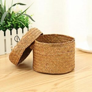 Panier En Rotin Avec Couvercle Élégant Et Rangement Pratique