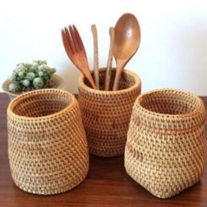 Pot De Rangement En Rotin Tressé Naturel Décoratif Élégant