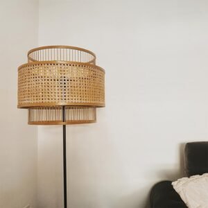 Lampadaire Rotin Naturel À Double Abat-Jour Tissé