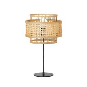 Lampadaire Rotin Naturel À Double Abat-Jour Tissé