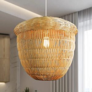 Lustre Bambou Noisette Élégant Pour Salon Style Bohème Naturel