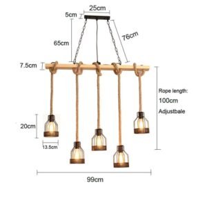Lustre En Bois LED Suspendu Industriel Chic Avec Corde Naturelle 5 Lustre En Bois LED Suspendu Industriel Chic Avec Corde Naturelle