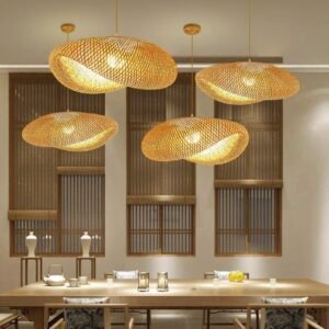 Lustre Naturel Ondulé Design Rotin Bohème Pour Salle À Manger