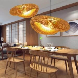 Lustre Naturel Ondulé Design Rotin Bohème Pour Salle À Manger