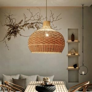Lustre Osier Suspendu À LED Ambiance Vintage Naturel Chic Rétro