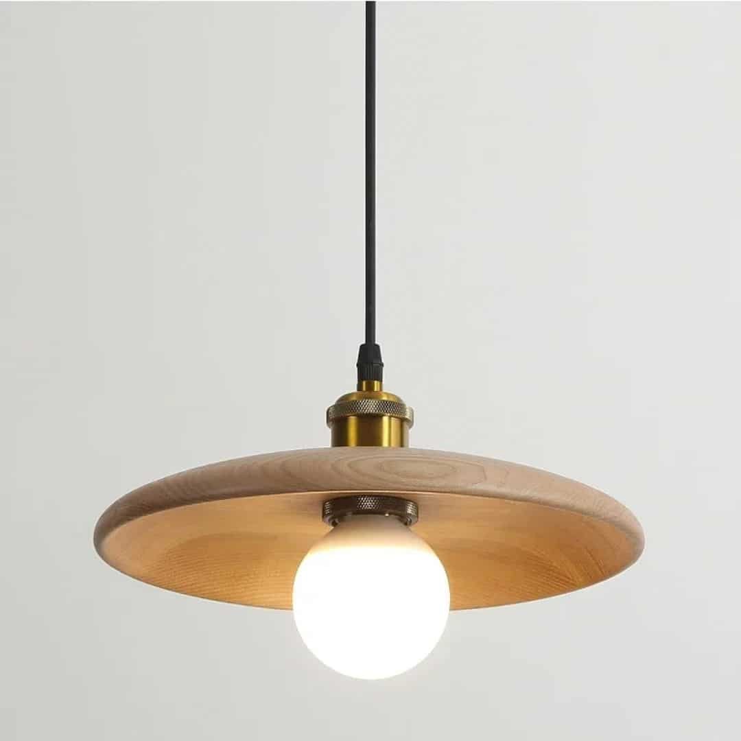 Lustre Suspendu Bois LED Contemporain Forme Soucoupe Élégant 1 Lustre Suspendu Bois LED Contemporain Forme Soucoupe Élégant