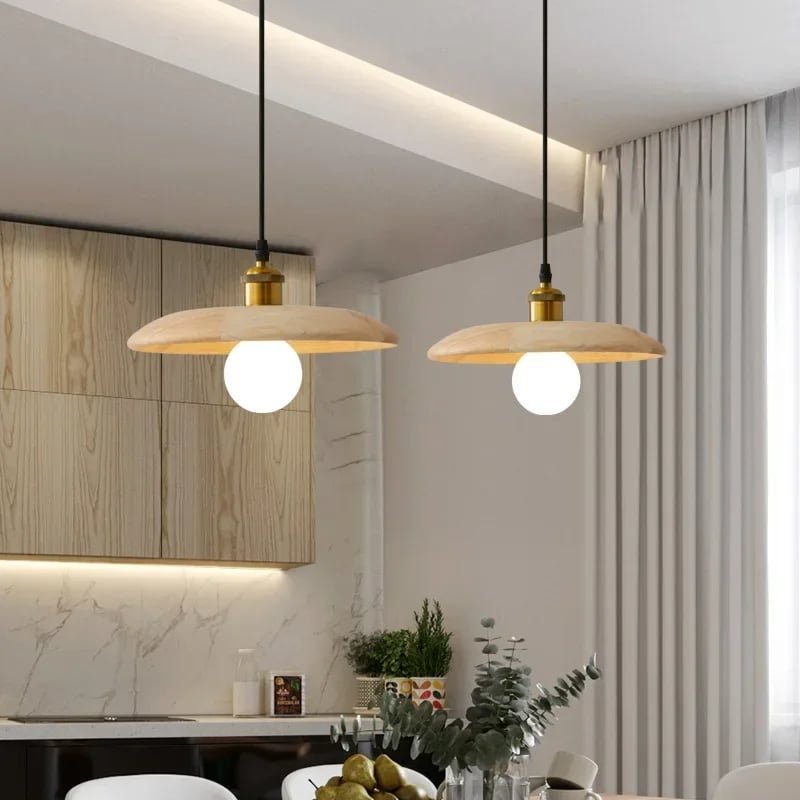Lustre Suspendu Bois LED Contemporain Forme Soucoupe Élégant 3 Lustre Suspendu Bois LED Contemporain Forme Soucoupe Élégant