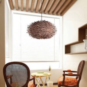 Plafonnier Suspendu Rotin Abat-Jour Rustique Naturel