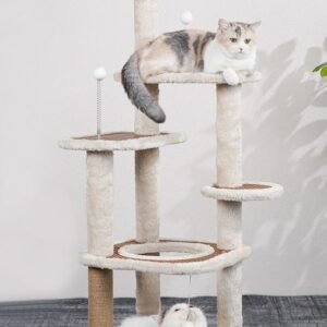 Arbre À Chat En Rotin Douillet Avec Plateformes En Fourrure