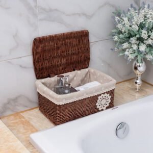 Coffre À Jouets En Rotin Doublé Tissu Dentelle Raffiné