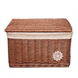 Coffre À Jouets En Rotin Doublé Tissu Dentelle Raffiné