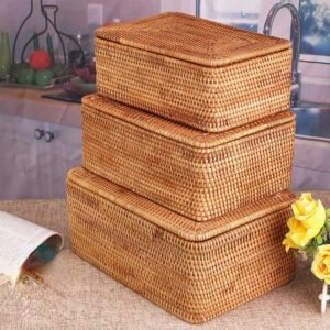 Coffre À Jouets En Rotin Naturel Avec Couvercle De Rangement