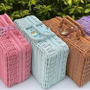 Coffre À Jouets Rotin Bleu Style Valise Rétro Pratique Et Solide