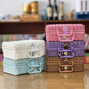 Coffre À Jouets Rotin Bleu Style Valise Rétro Pratique Et Solide