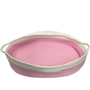 Couffin Rotin Synthétique Rose Et Blanc Compact Pour Bébé