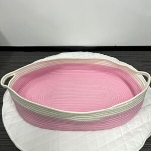Couffin Rotin Synthétique Rose Et Blanc Compact Pour Bébé