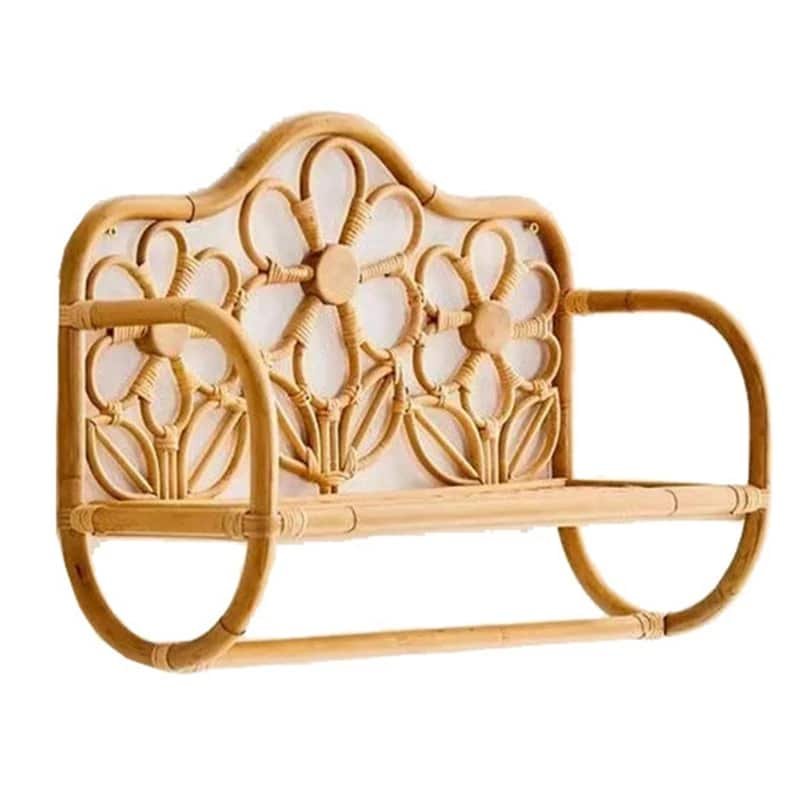 Étagère Rotin Murale Forme Banc Élégante Style Bohème Naturel 1 Étagère Rotin Murale Forme Banc Élégante Style Bohème Naturel