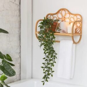 Étagère Rotin Murale Forme Banc Élégante Style Bohème Naturel 5 Étagère Rotin Murale Forme Banc Élégante Style Bohème Naturel