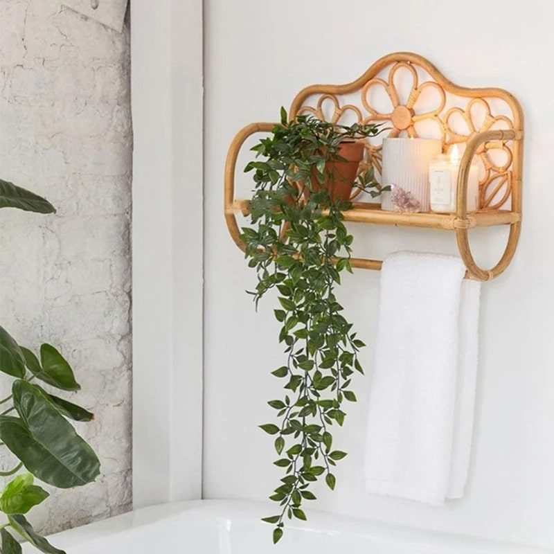 Étagère Rotin Murale Forme Banc Élégante Style Bohème Naturel 3 Étagère Rotin Murale Forme Banc Élégante Style Bohème Naturel