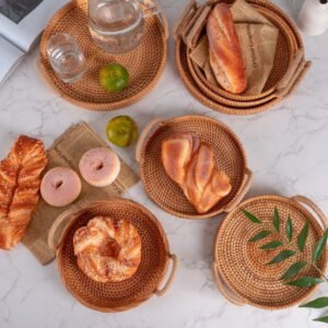 Plateau En Rotin Grand Format À Poignées Intégrées Pour Service