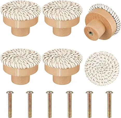 Poignee De Meuble En Bois Et Rotin Beige 2