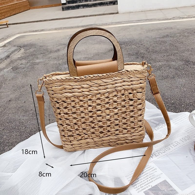 Sac À Bandoulière Tissé Rétro Élégant Pour Femmes Anse En Bois 8 Sac À Bandoulière Tissé Rétro Élégant Pour Femmes Anse En Bois