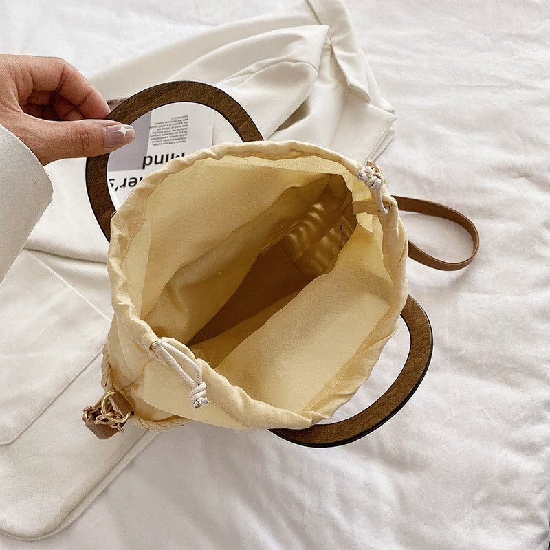 Sac À Bandoulière Tissé Rétro Élégant Pour Femmes Anse En Bois 5 Sac À Bandoulière Tissé Rétro Élégant Pour Femmes Anse En Bois