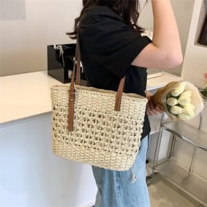 Sac À Main Beige En Paille Style Plage Bohème Pour Femme