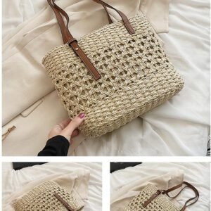 Sac À Main Beige En Paille Style Plage Bohème Pour Femme