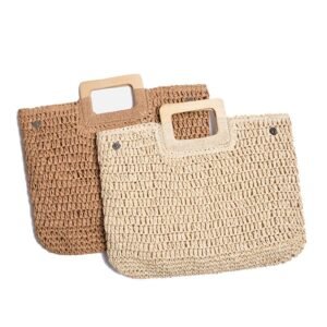 Sac À Main Fourre-Tout En Paille Tissée Avec Anses En Bois Femme 11 Sac À Main Fourre-Tout En Paille Tissée Avec Anses En Bois Femme