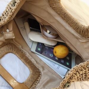 Sac À Main Fourre-Tout En Paille Tissée Avec Anses En Bois Femme 10 Sac À Main Fourre-Tout En Paille Tissée Avec Anses En Bois Femme