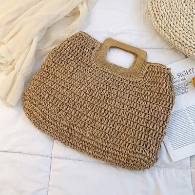 Sac À Main Fourre-Tout En Paille Tissée Avec Anses En Bois Femme 7 Sac À Main Fourre-Tout En Paille Tissée Avec Anses En Bois Femme
