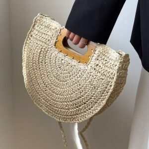 Sac À Main Rotin Tressé Poignée Bois Élégante Pour Femmes Chic