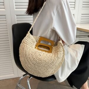 Sac À Main Rotin Poignée En Bois Élégant Pour Femme Style Bohème 14 Sac À Main Rotin Tressé Poignée Bois Élégante Pour Femmes Chic - Beige