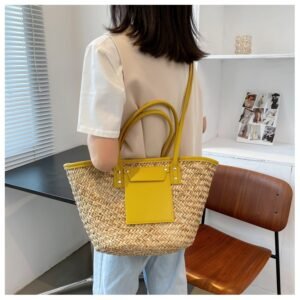 Sac D Ete En Paille De Grande Capacite Fait A La Main Jaune Pour Femmes 16.jpg