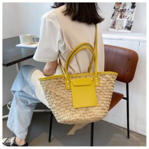 Sac D'Été En Paille Grande Capacité Jaune Élégant Fait Main Femme 5 Sac D Ete En Paille De Grande Capacite Fait A La Main Jaune Pour Femmes 17.jpg