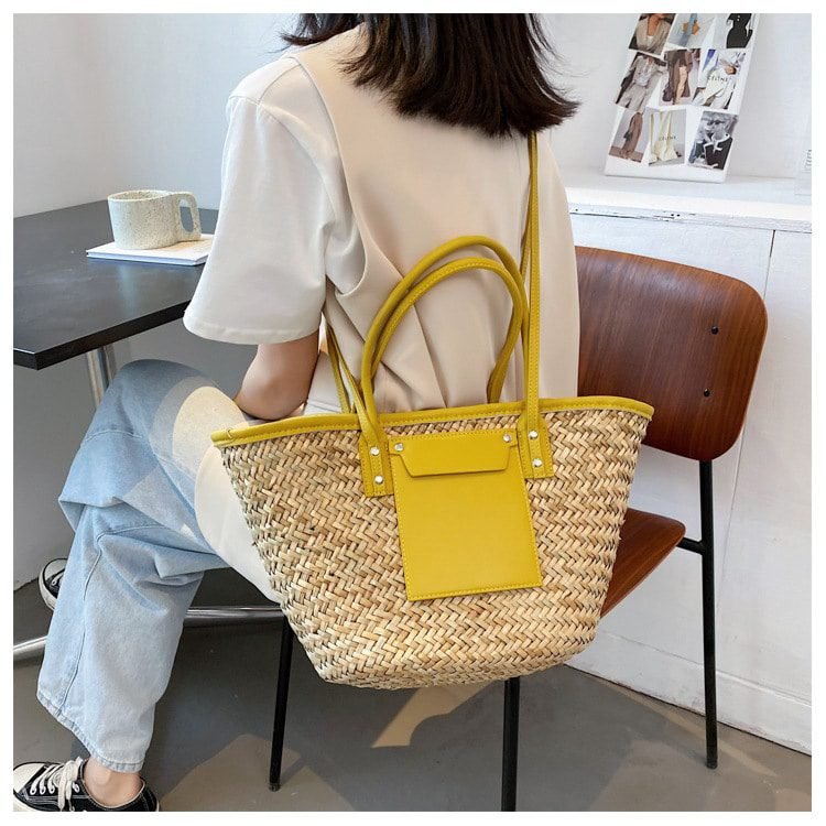 Sac D'Été En Paille Grande Capacité Jaune Élégant Fait Main Femme 3 Sac D Ete En Paille De Grande Capacite Fait A La Main Jaune Pour Femmes 17.jpg