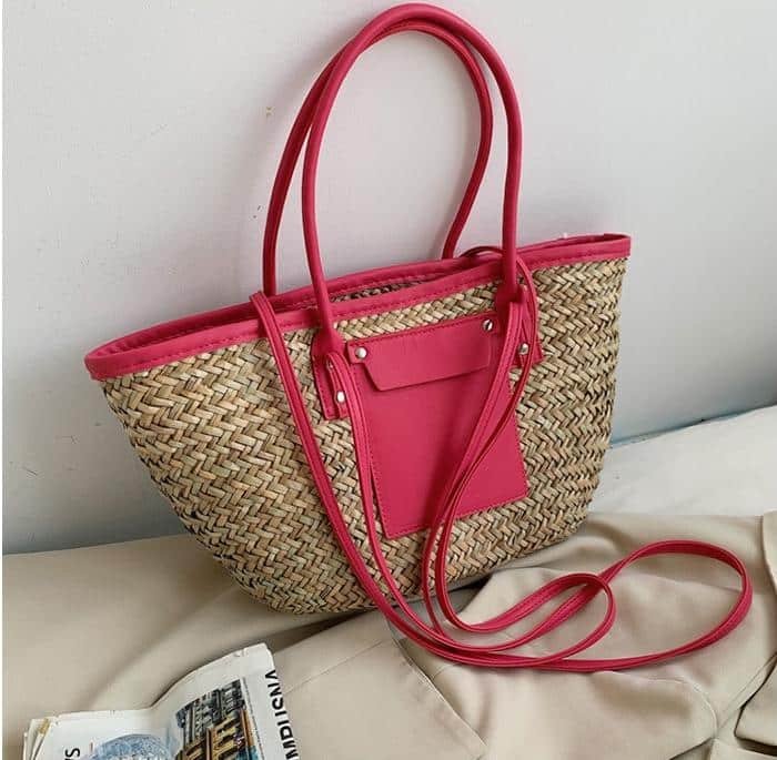 Sac D'Été En Paille Rose Artisanal Grande Capacité Pour Femme 2 Sac D'Été En Paille Rose Artisanal Grande Capacité Pour Femme