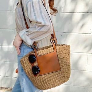 Sac En Paille À Bandoulière Grande Capacité Pour Femme Élégante