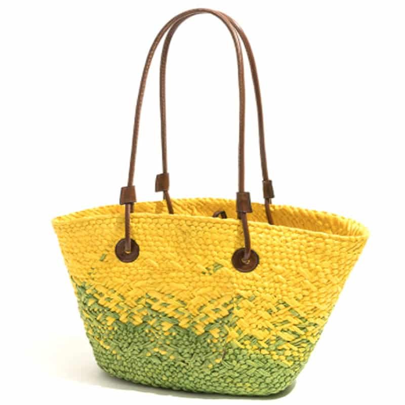 Sac Fourre-Tout Paille Tissée Jaune Et Verte Style Bohème Élégant 2 Sac Fourre-Tout Paille Tissée Jaune Et Verte Style Bohème Élégant