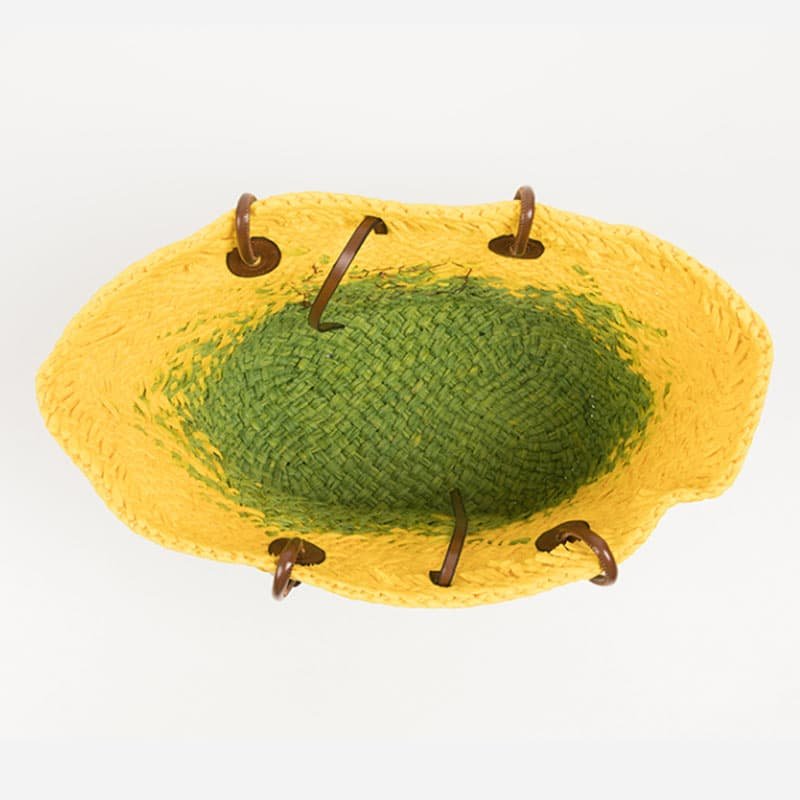 Sac Fourre-Tout Paille Tissée Jaune Et Verte Style Bohème Élégant 3 Sac Fourre-Tout Paille Tissée Jaune Et Verte Style Bohème Élégant