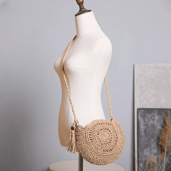 Sac Rond En Paille Souple Pour Femme Bohème À Anse Tressée 4 Sac Rond En Paille Souple Pour Femme Bohème À Anse Tressée