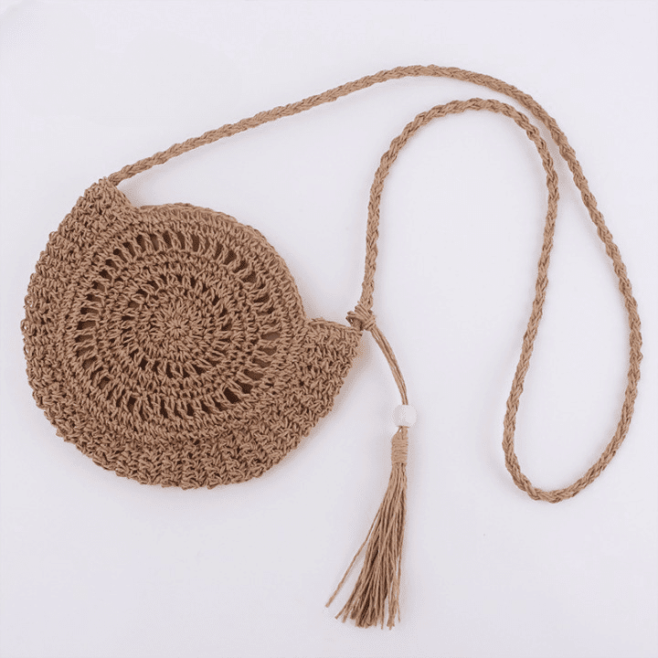 Sac Rond En Paille Souple Pour Femme Bohème À Anse Tressée 5 Sac Rond En Paille Souple Pour Femme Bohème À Anse Tressée