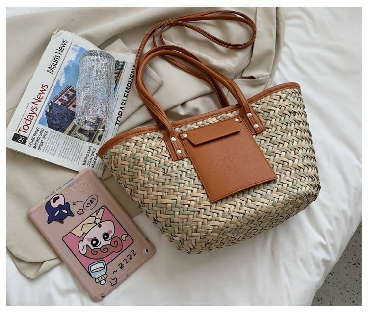 Sac De Plage En Rotin Tissé Marron Style Bohème 5 Sac De Plage Marron En Rotin Tisse 3.jpg