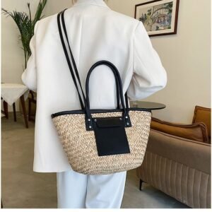 Sac De Plage Noir En Rotin Tisse 5.jpg