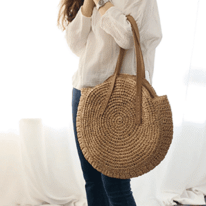Sac De Plage Tissé Marron Élégant Grande Capacité Anses Cuir XL 4 Sac De Plage Tisse Marron 2.png