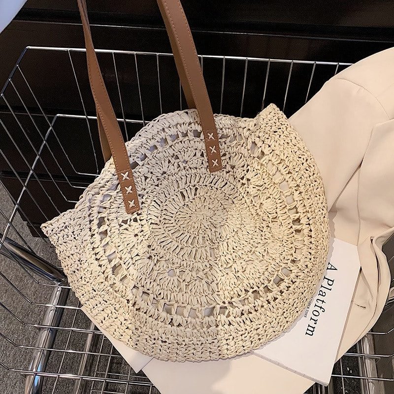 Sac De Plage Tissé Beige Élégant Effet Bohème Naturel Spacieux 2 Sac De Plage Tisse Marron 3.jpg