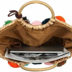 Sac Tissé Rotin À Pompons Style Bohème Authentique 7 Sac Tisse Style Rotin A Pompons 2.jpg